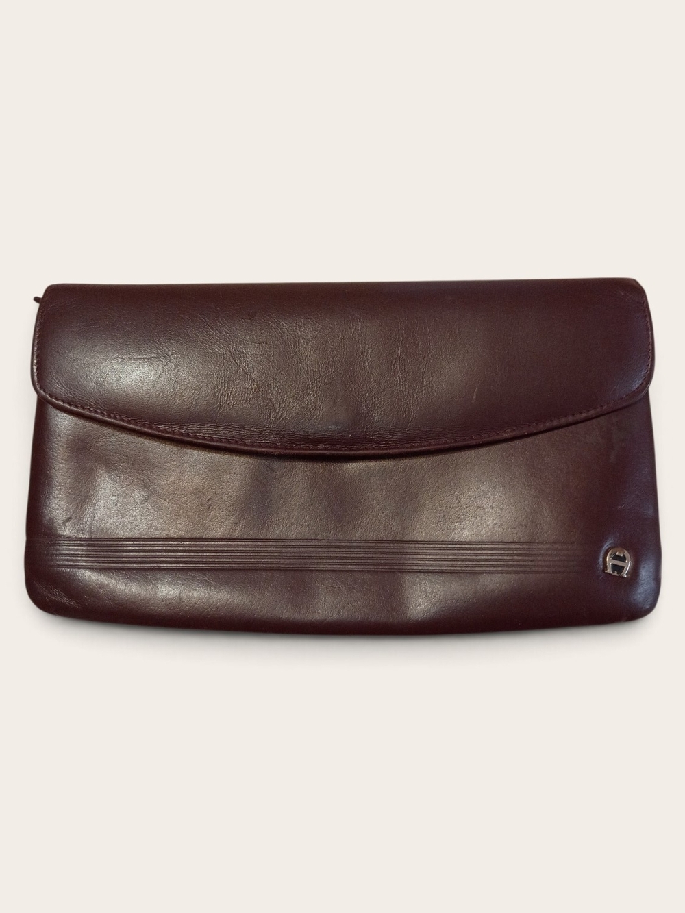 Etienne Aigner Wine/Burgundy Leather Envelope Clutch